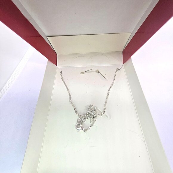 Silver Tone Necklace & Earring Set Faux Mother Of Pearl Enamel - Picture 7 of 13